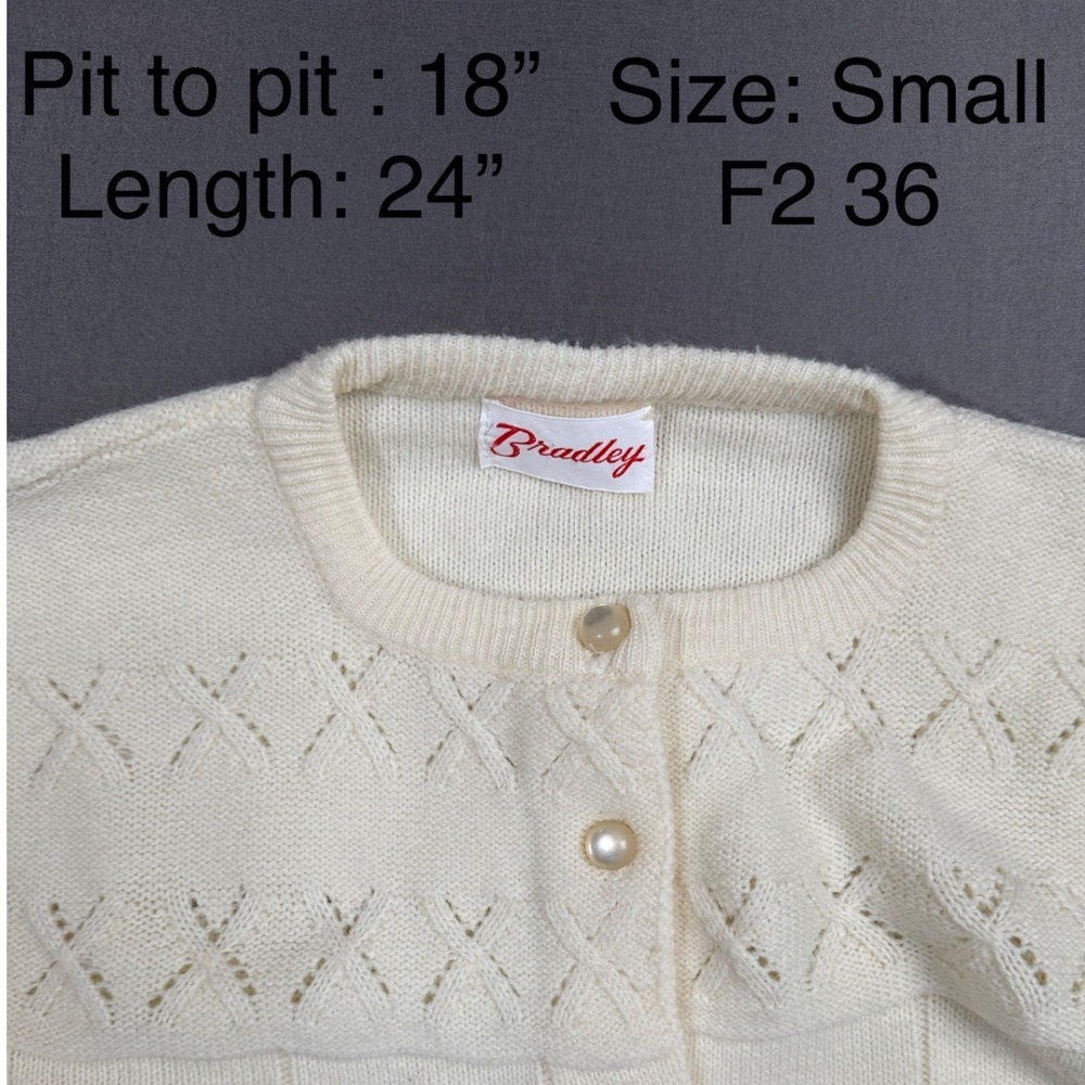 Vintage‎ Bradley Cardigan Small Cream Button Front Knit Sweater - Picture 3 of 3